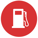 red circle with white gas pump icon
