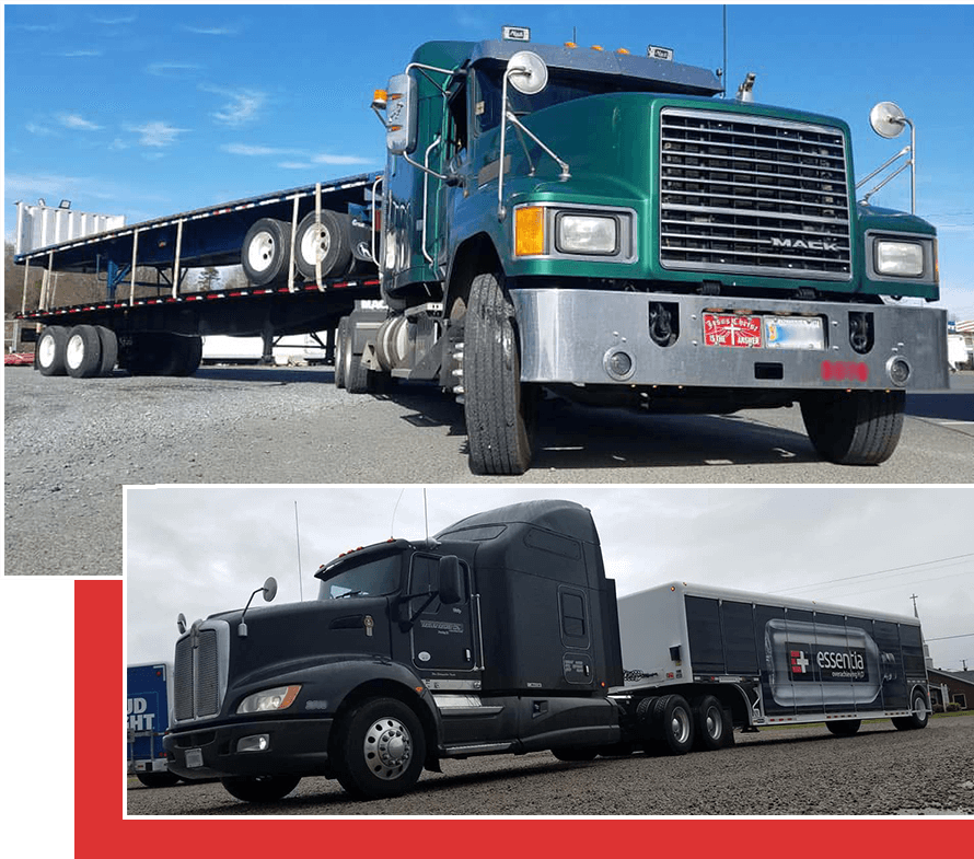 collage of two Trailer Transit Inc. trucks with trailers