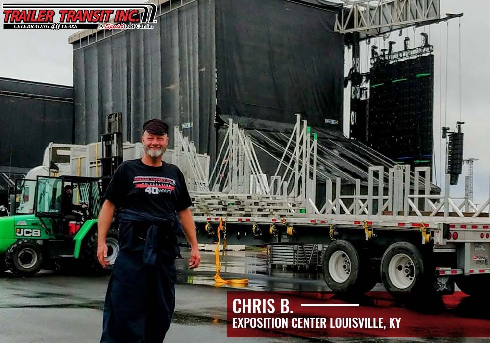 Trailer Transit, Inc. Owner Operator Chris B while his haul is being unloaded at the Expo Center in Louisville, KY