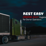 Trailer Transit, Inc | Rest Easy, essential sleep hygiene tips for owner operators. Green semi truck parked for the night under a starry and cloudy sky.