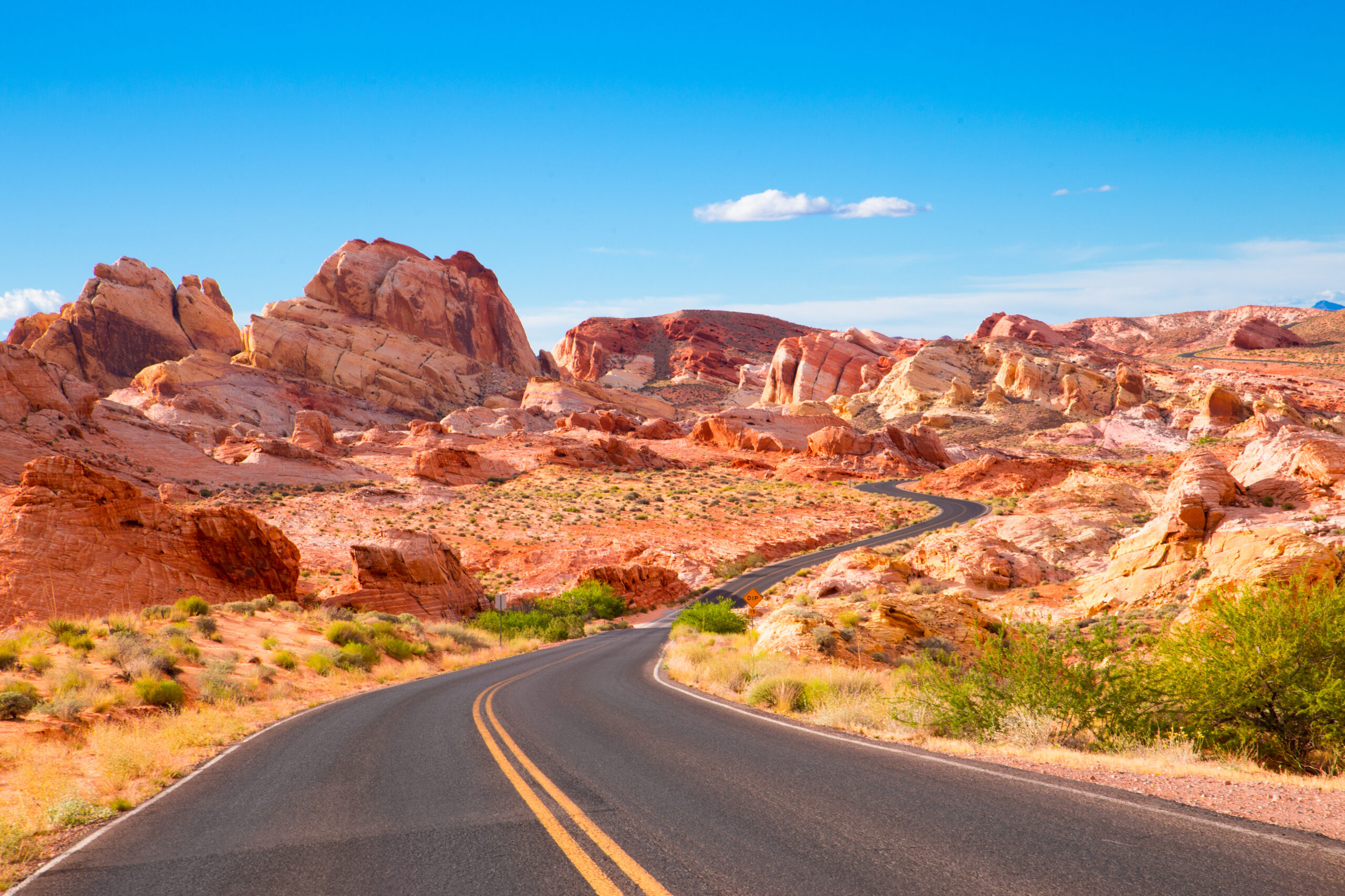 Trailer Transit Inc. | Winding road through a desert landscape with red and orange rock formations under a clear blue sky.