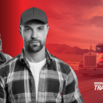 Trailer Transit Inc. | A woman and a man, both owner operator truck drivers, are in the foreground in front of a red semi hauling a trailer. The image features "Trailer Transit Inc." branding in the corner.